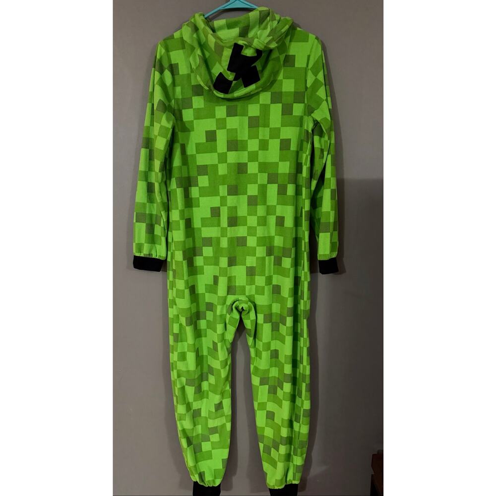 Minecraft Creeper Pixilated Green Black One Piece Pajama Set Zipped Hood14/16